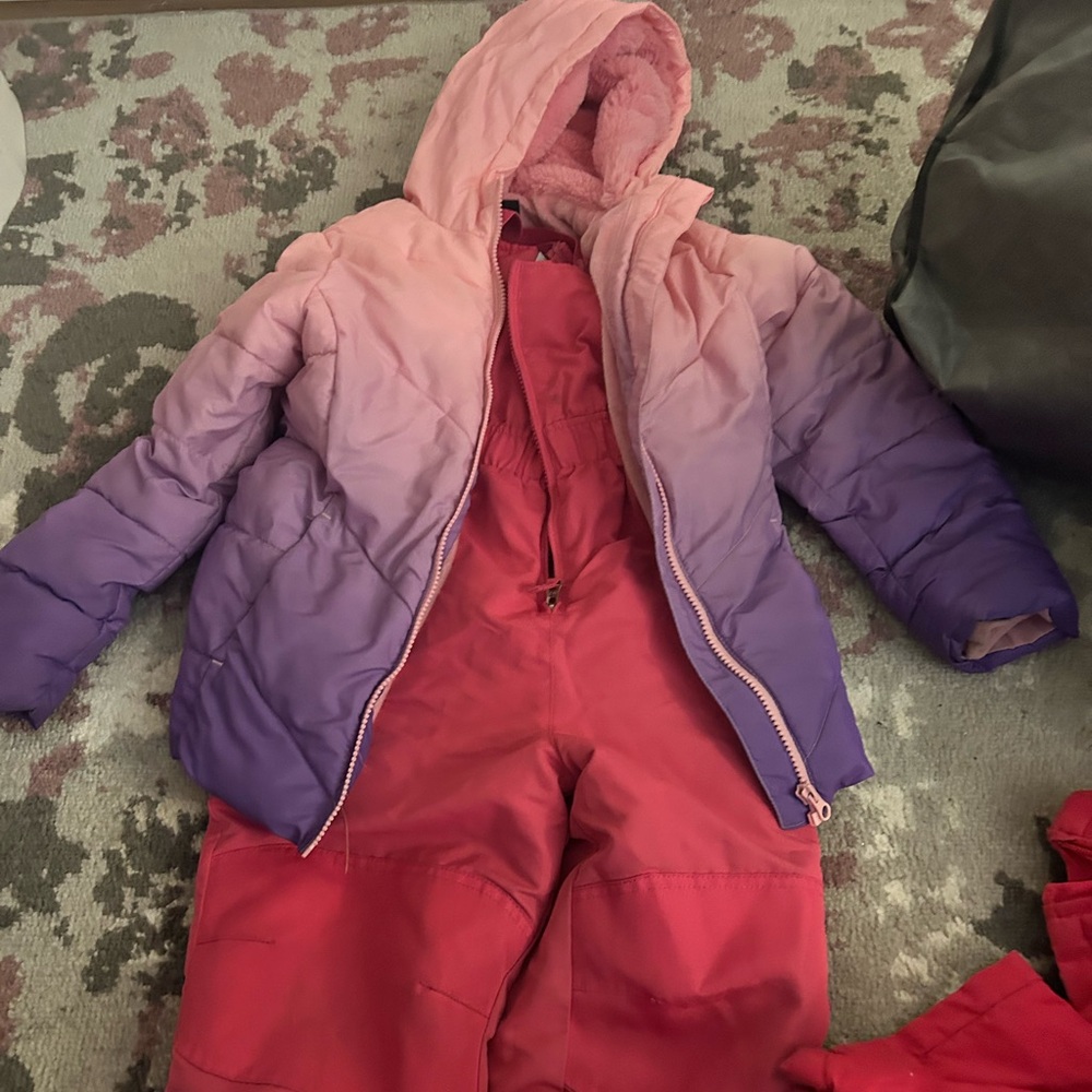 Pink and Purple Ombre Jacket with Red Snowsuit

Snow pants are 5t jacket is 6x